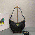 Prada 1BC194 Prada Arqu¨¦ Re-Nylon and Brushed Leather Shoulder Bag Black