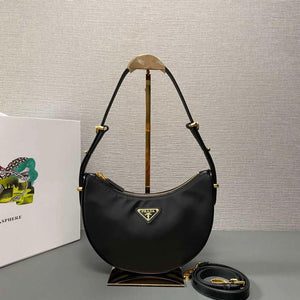 Prada 1BC194 Prada Arqu¨¦ Re-Nylon and Brushed Leather Shoulder Bag Black - Default Title - View 1