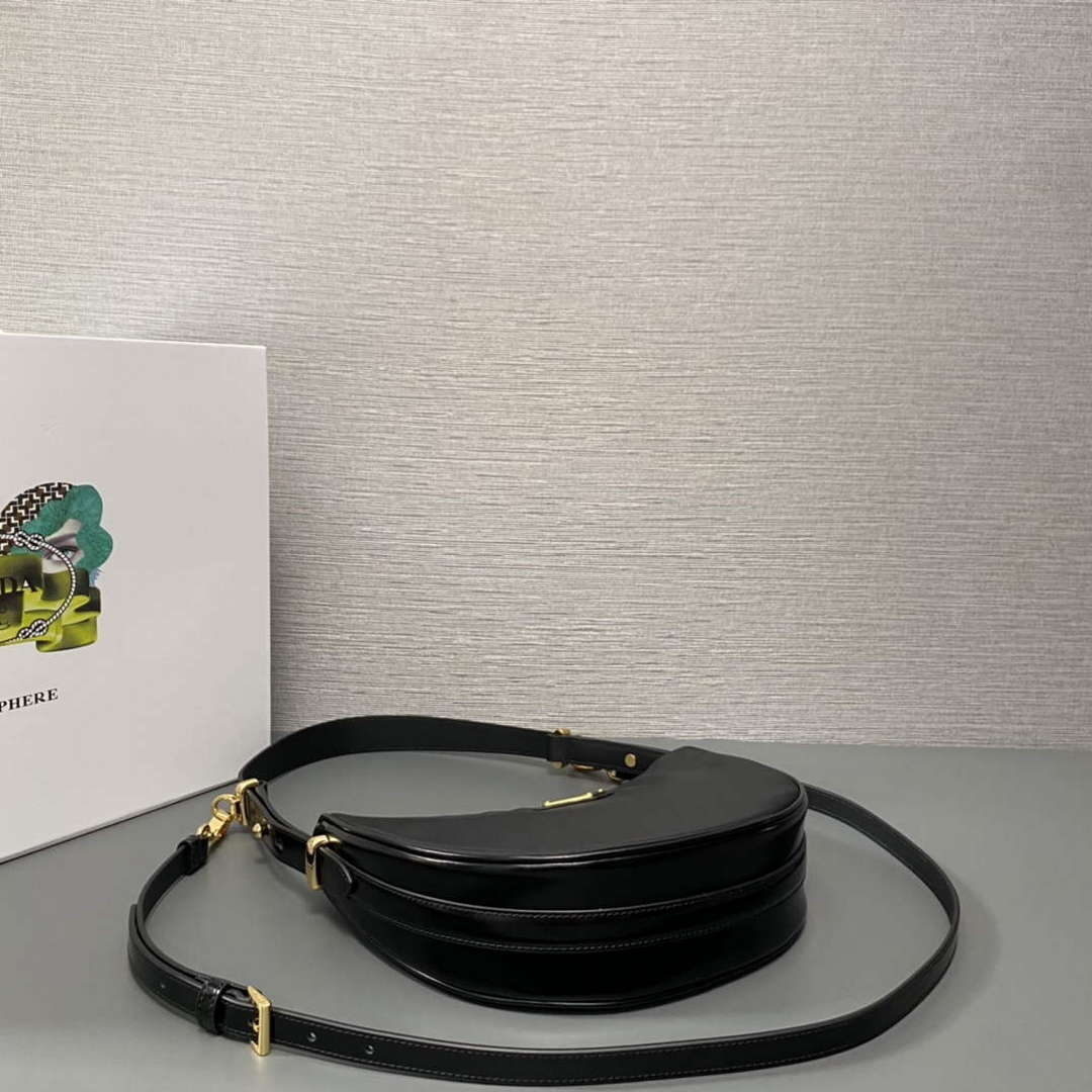 Prada 1BC194 Prada Arqu¨¦ Re-Nylon and Brushed Leather Shoulder Bag Black