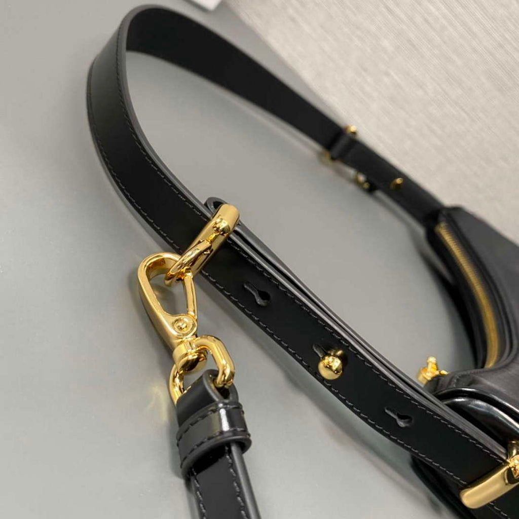 Prada 1BC194 Prada Arqu¨¦ Re-Nylon and Brushed Leather Shoulder Bag Black