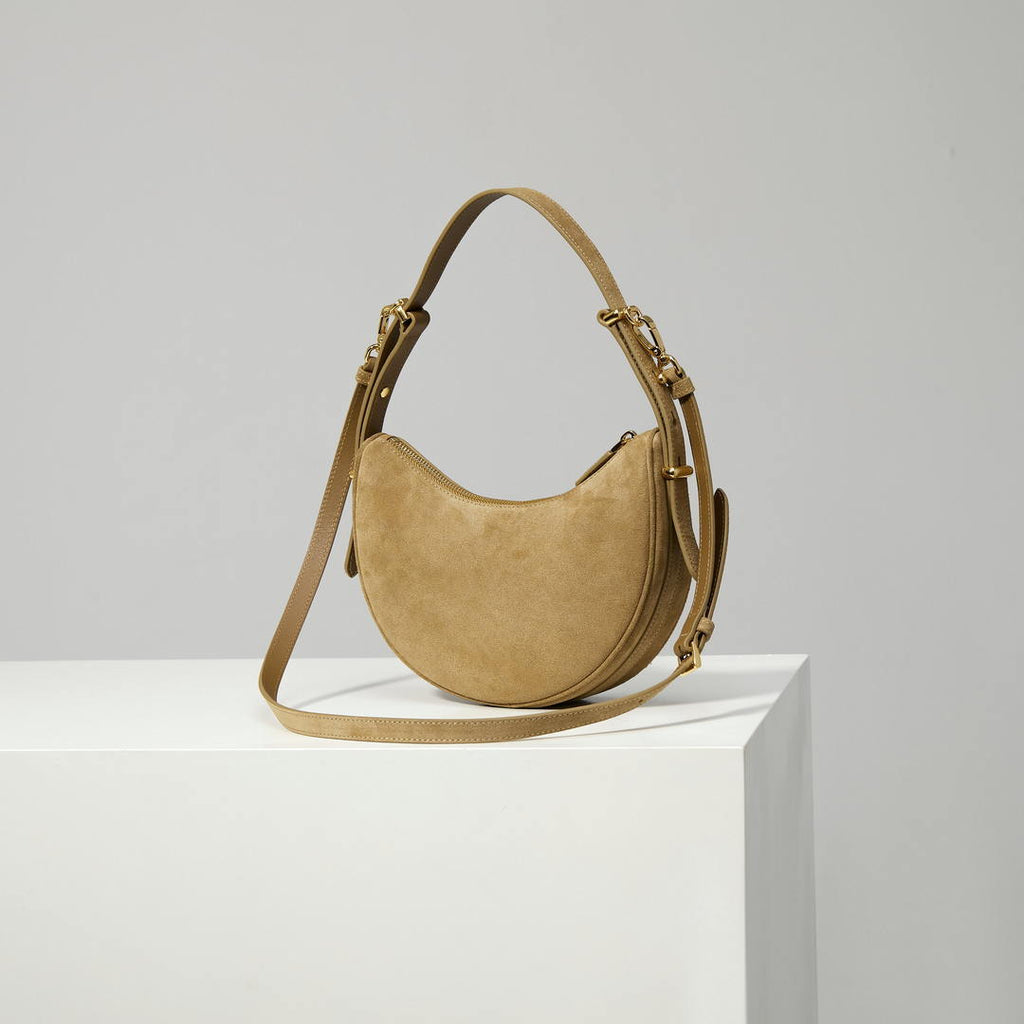 Prada 1BC194 Prada Arqué Suede Leather Shoulder Bag Cinnamon