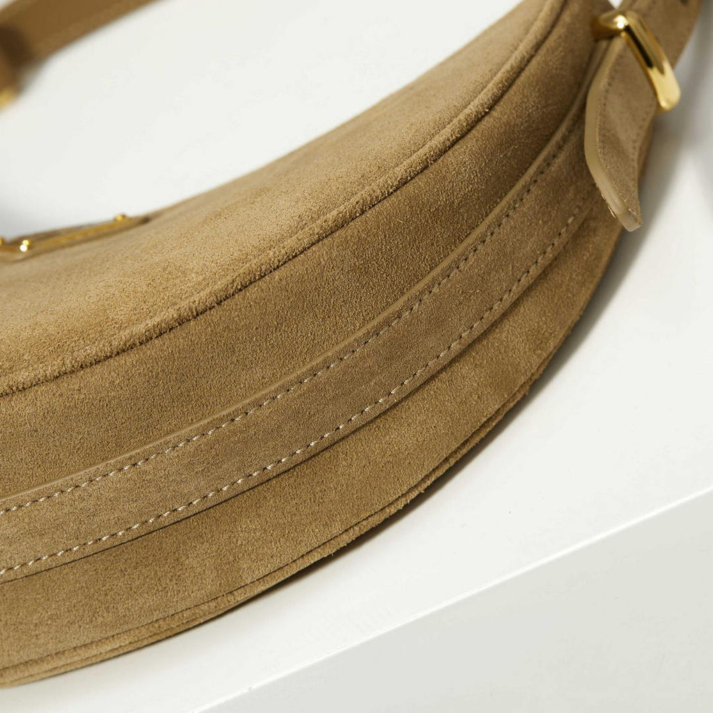 Prada 1BC194 Prada Arqué Suede Leather Shoulder Bag Cinnamon