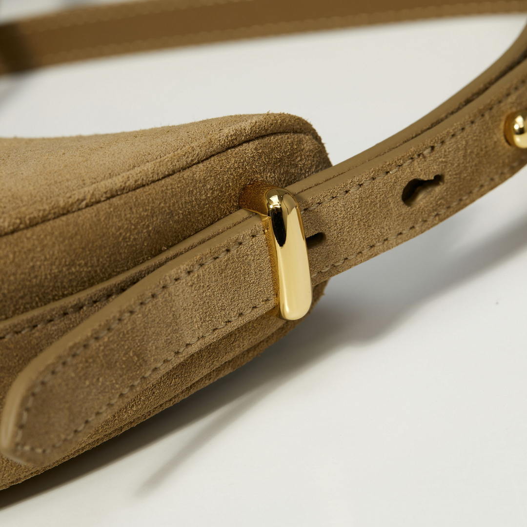 Prada 1BC194 Prada Arqué Suede Leather Shoulder Bag Cinnamon