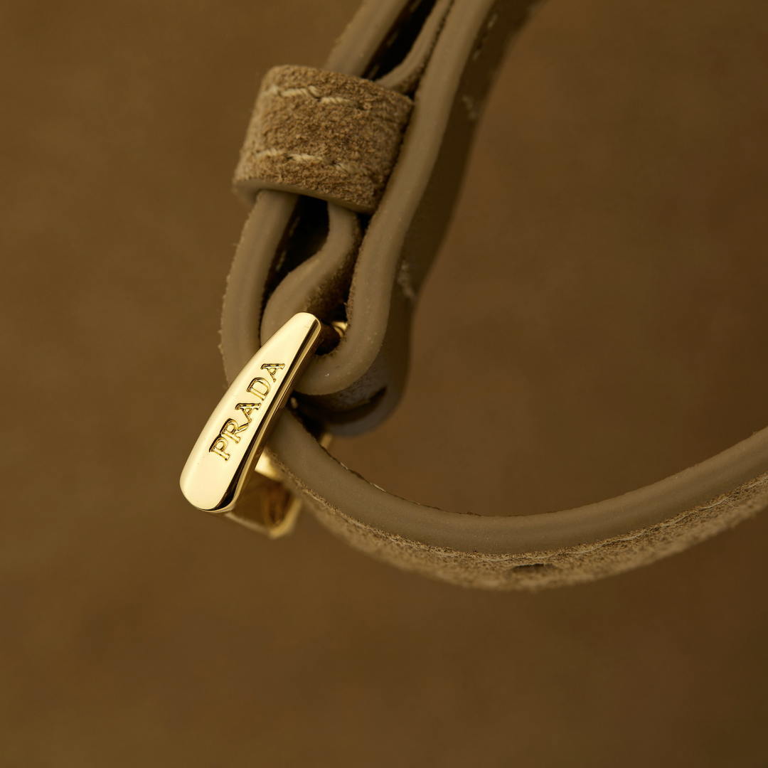 Prada 1BC194 Prada Arqué Suede Leather Shoulder Bag Cinnamon