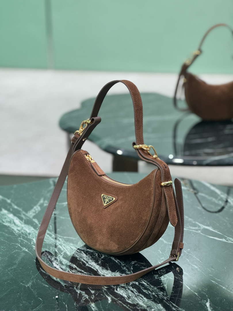 Prada 1BC194 Prada Arqu¨¦ suede leather shoulder bag Dark Brown