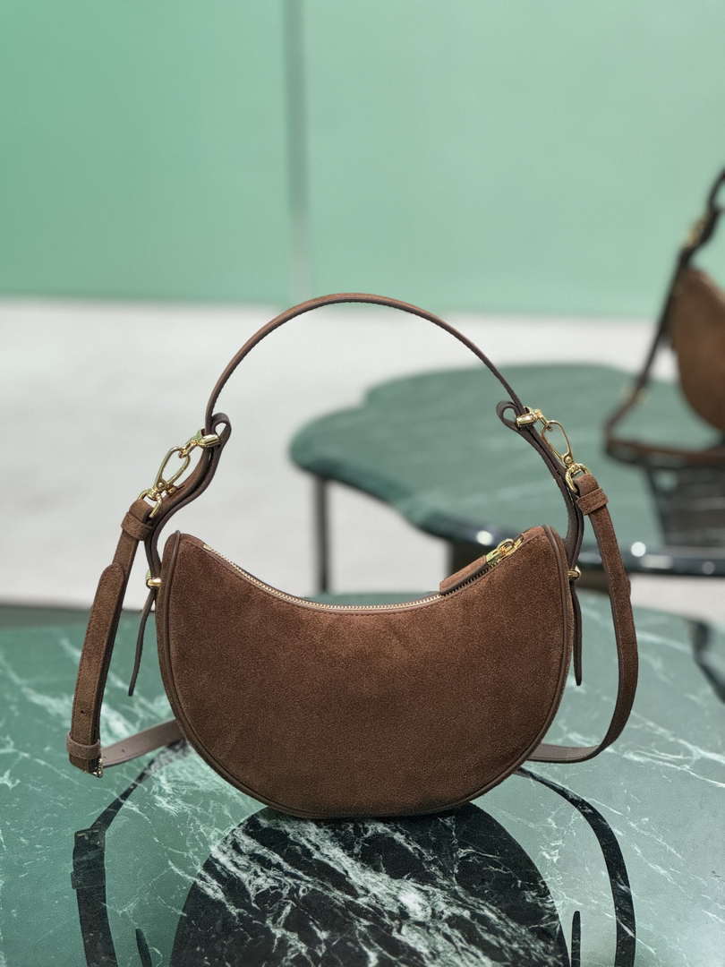 Prada 1BC194 Prada Arqu¨¦ suede leather shoulder bag Dark Brown