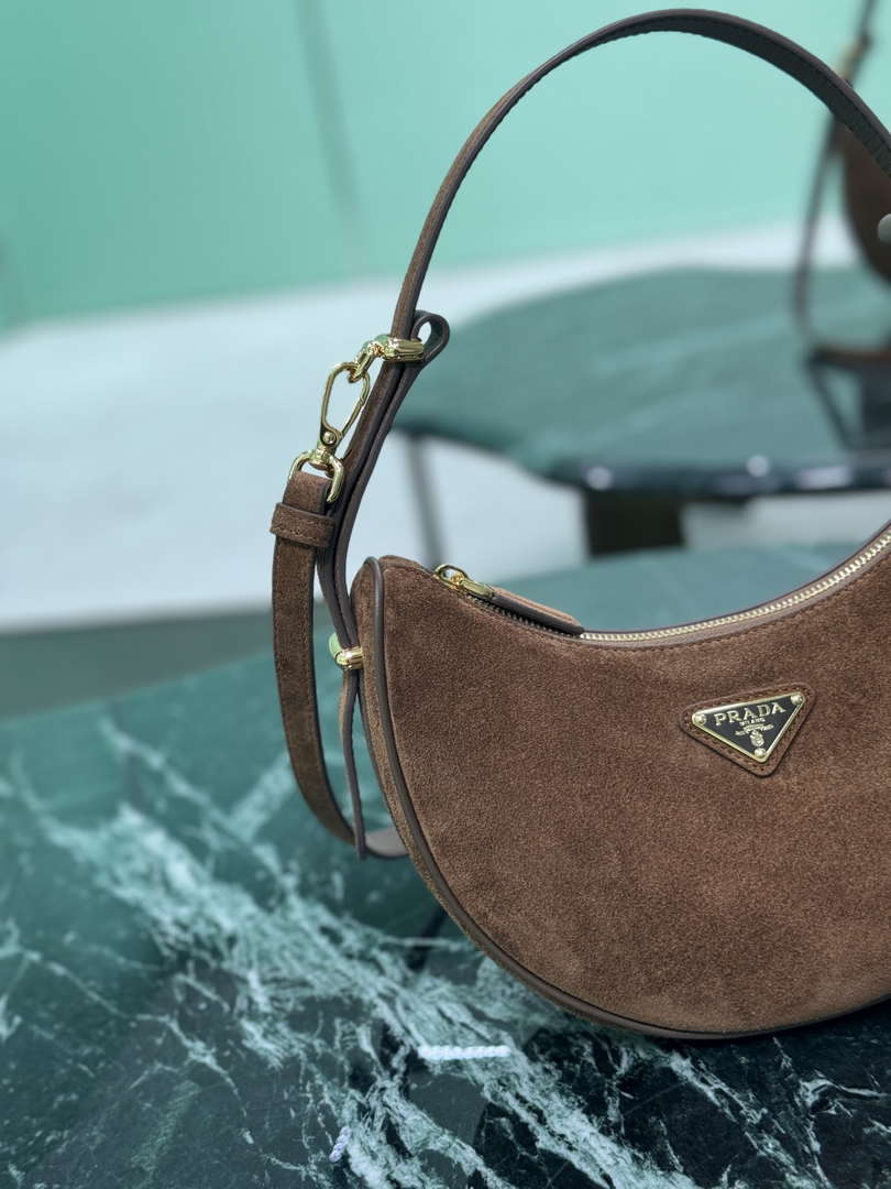 Prada 1BC194 Prada Arqu¨¦ suede leather shoulder bag Dark Brown
