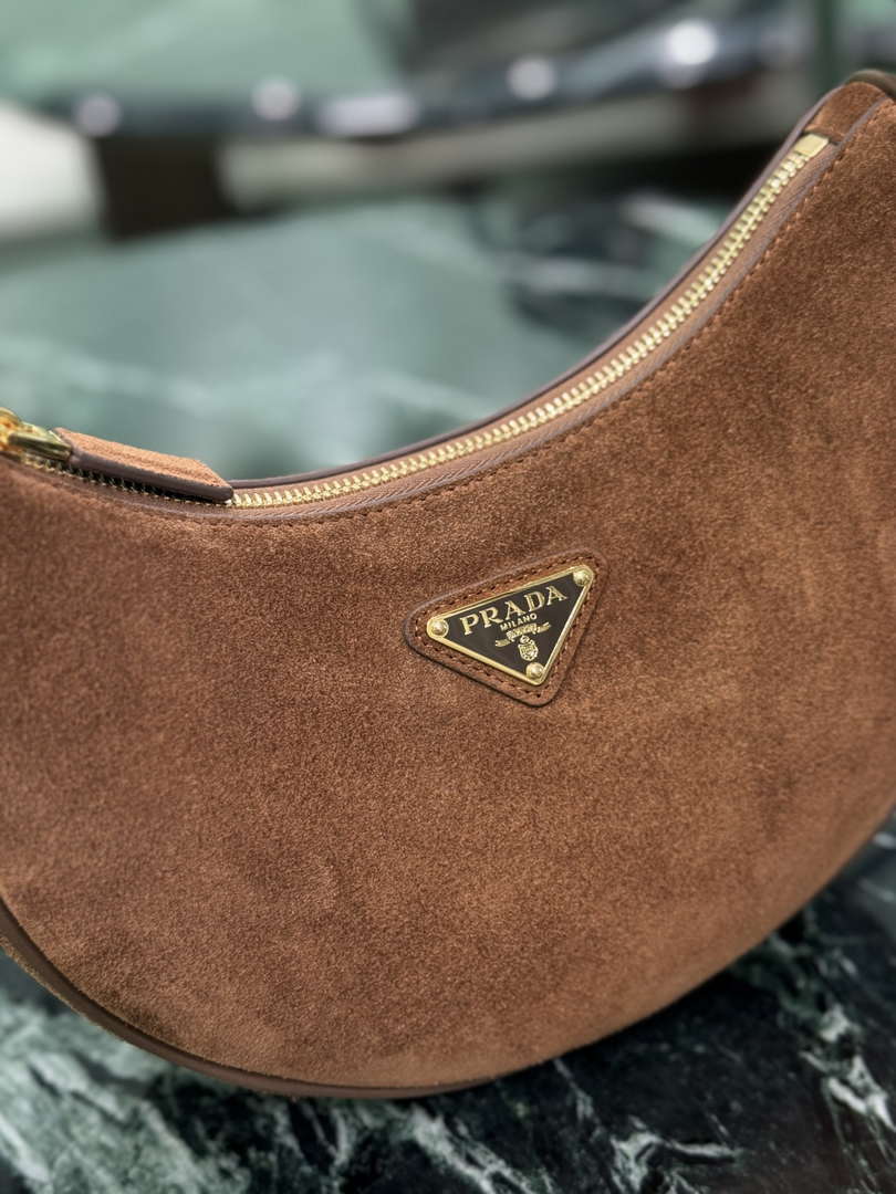 Prada 1BC194 Prada Arqu¨¦ suede leather shoulder bag Dark Brown