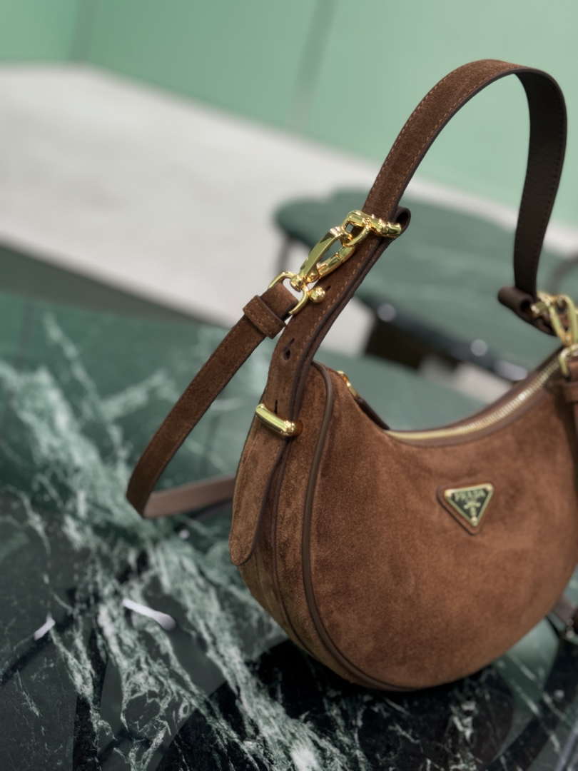 Prada 1BC194 Prada Arqu¨¦ suede leather shoulder bag Dark Brown
