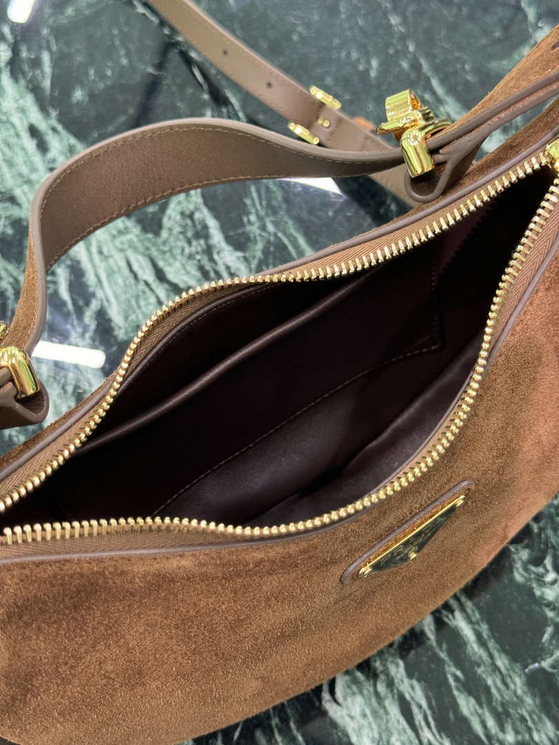 Prada 1BC194 Prada Arqu¨¦ suede leather shoulder bag Dark Brown