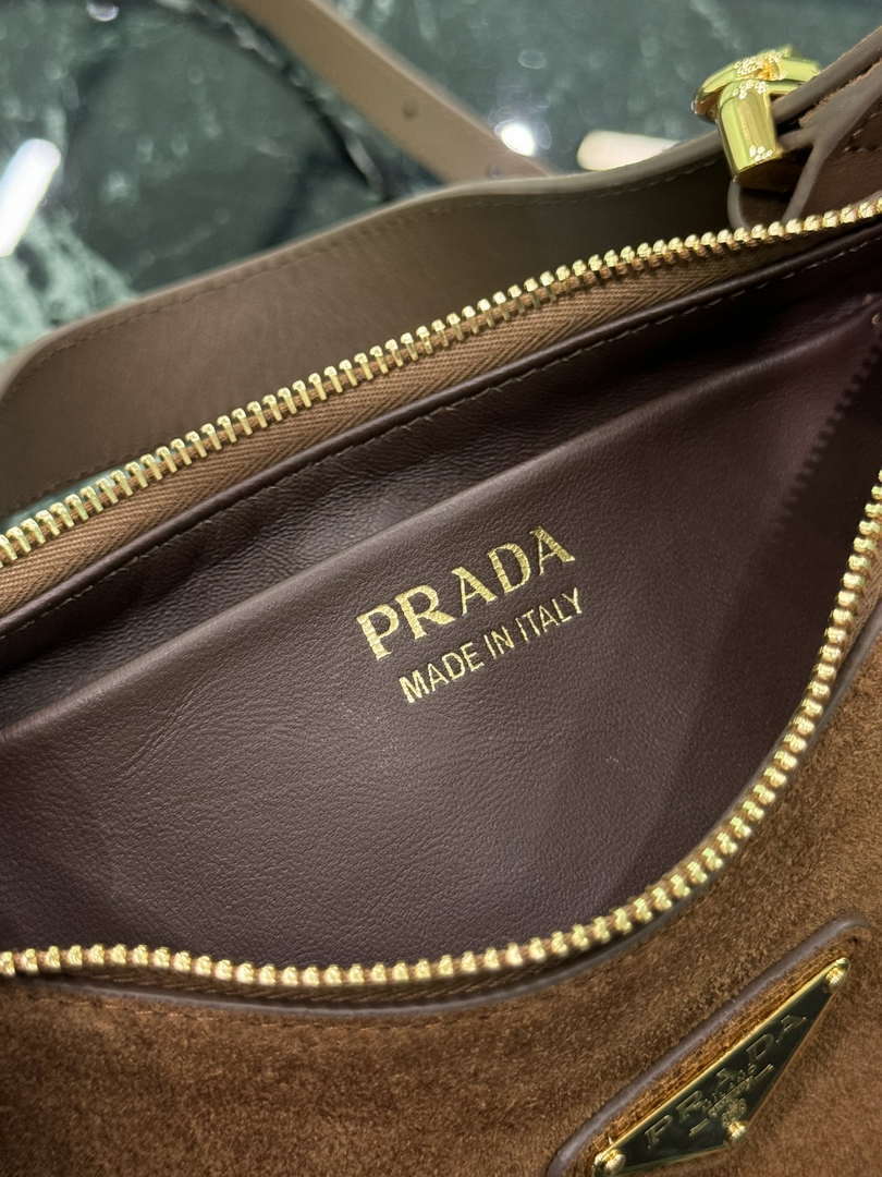 Prada 1BC194 Prada Arqu¨¦ suede leather shoulder bag Dark Brown