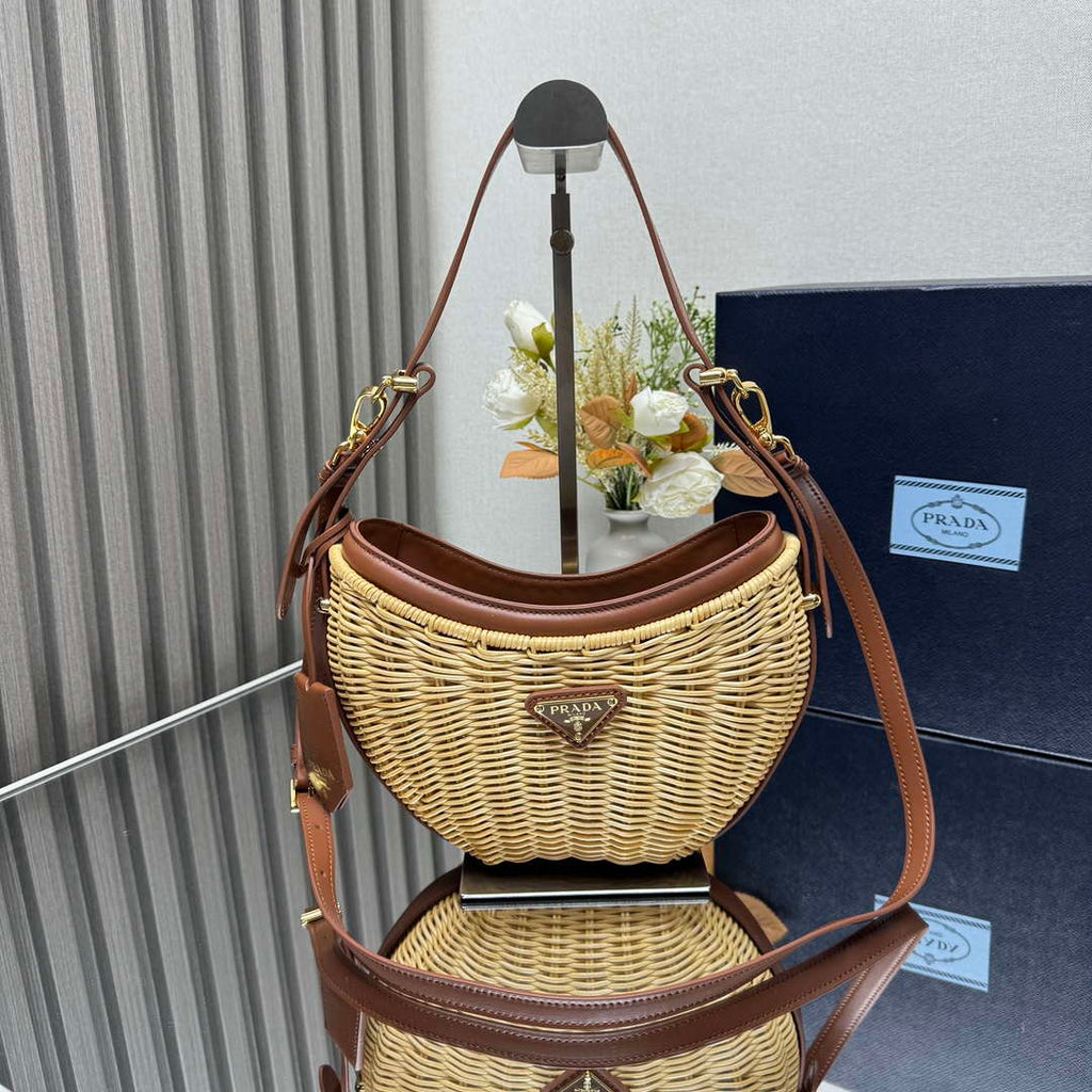 Prada 1BC202 Wicker and leather Prada Arqu¨¦ bag Natural