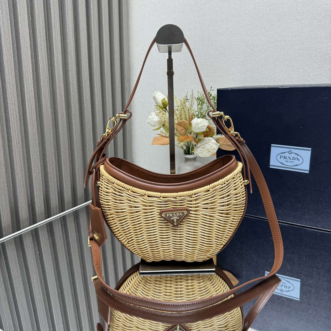 Prada 1BC202 Wicker and leather Prada Arqu¨¦ bag Natural