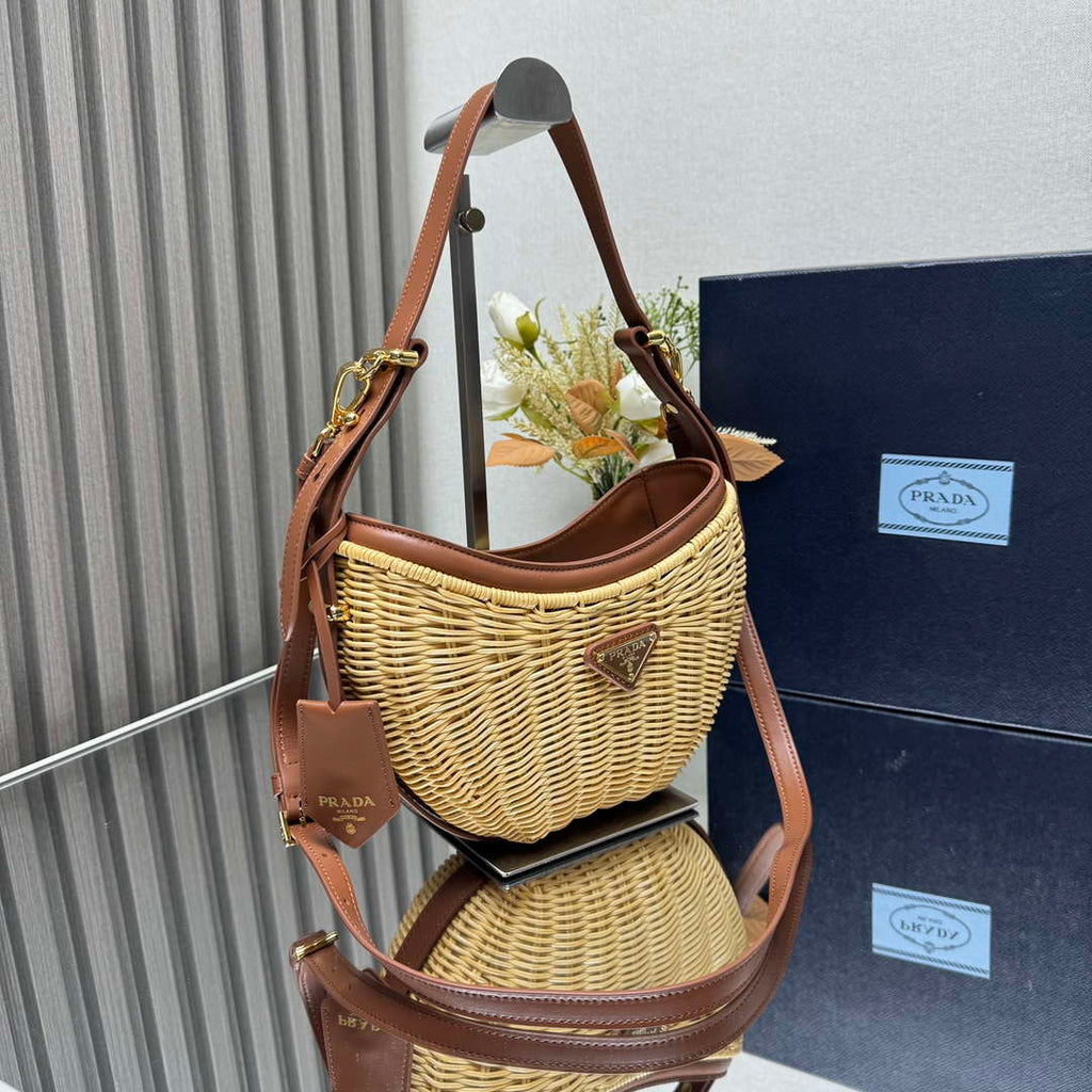 Prada 1BC202 Wicker and leather Prada Arqu¨¦ bag Natural