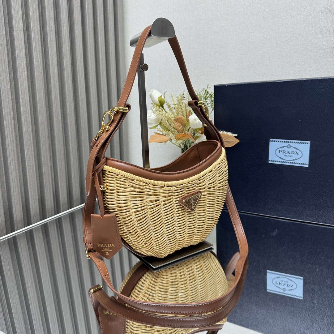Prada 1BC202 Wicker and leather Prada Arqu¨¦ bag Natural