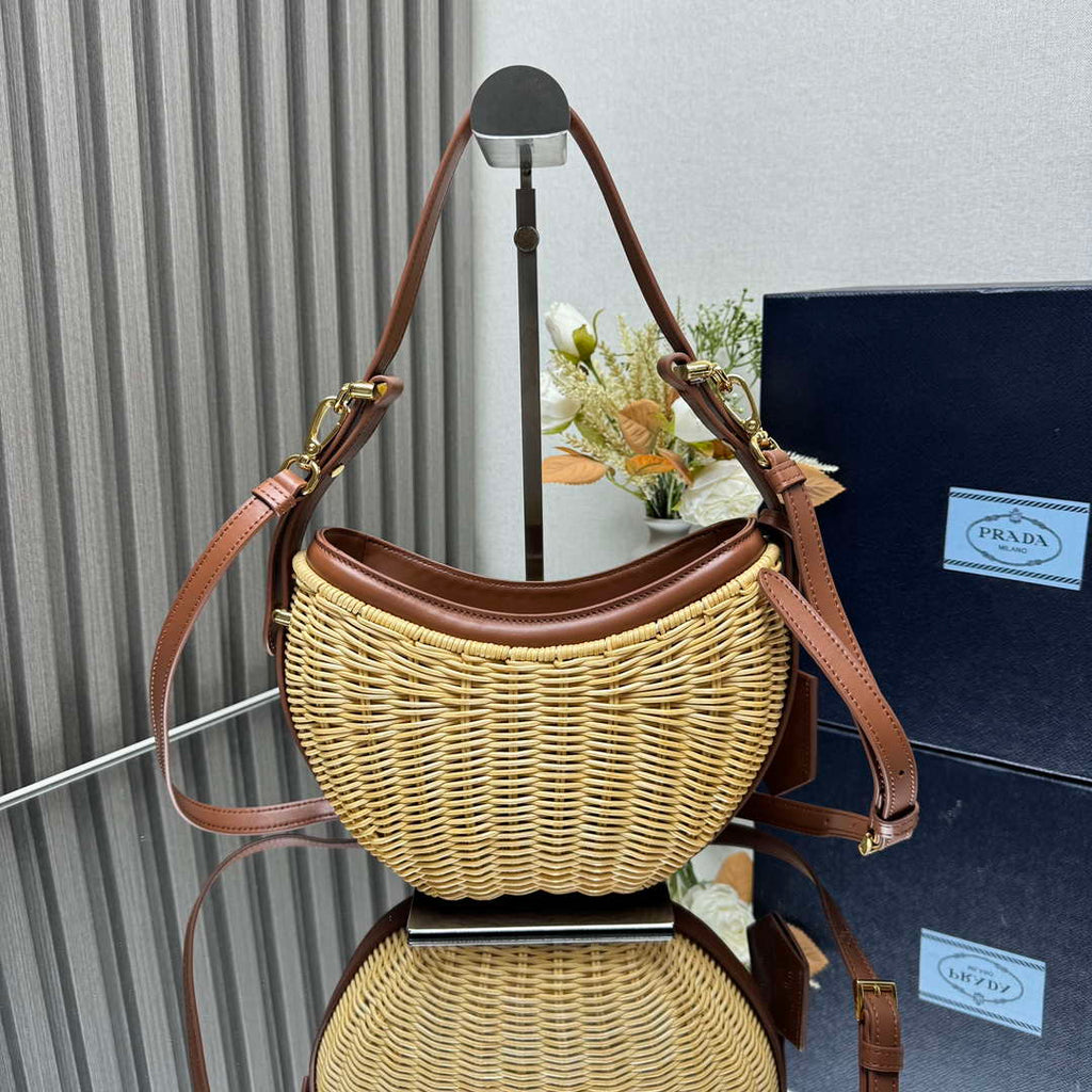Prada 1BC202 Wicker and leather Prada Arqu¨¦ bag Natural