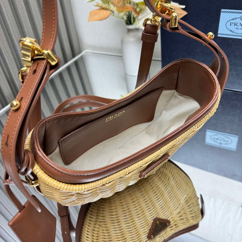 Prada 1BC202 Wicker and leather Prada Arqu¨¦ bag Natural