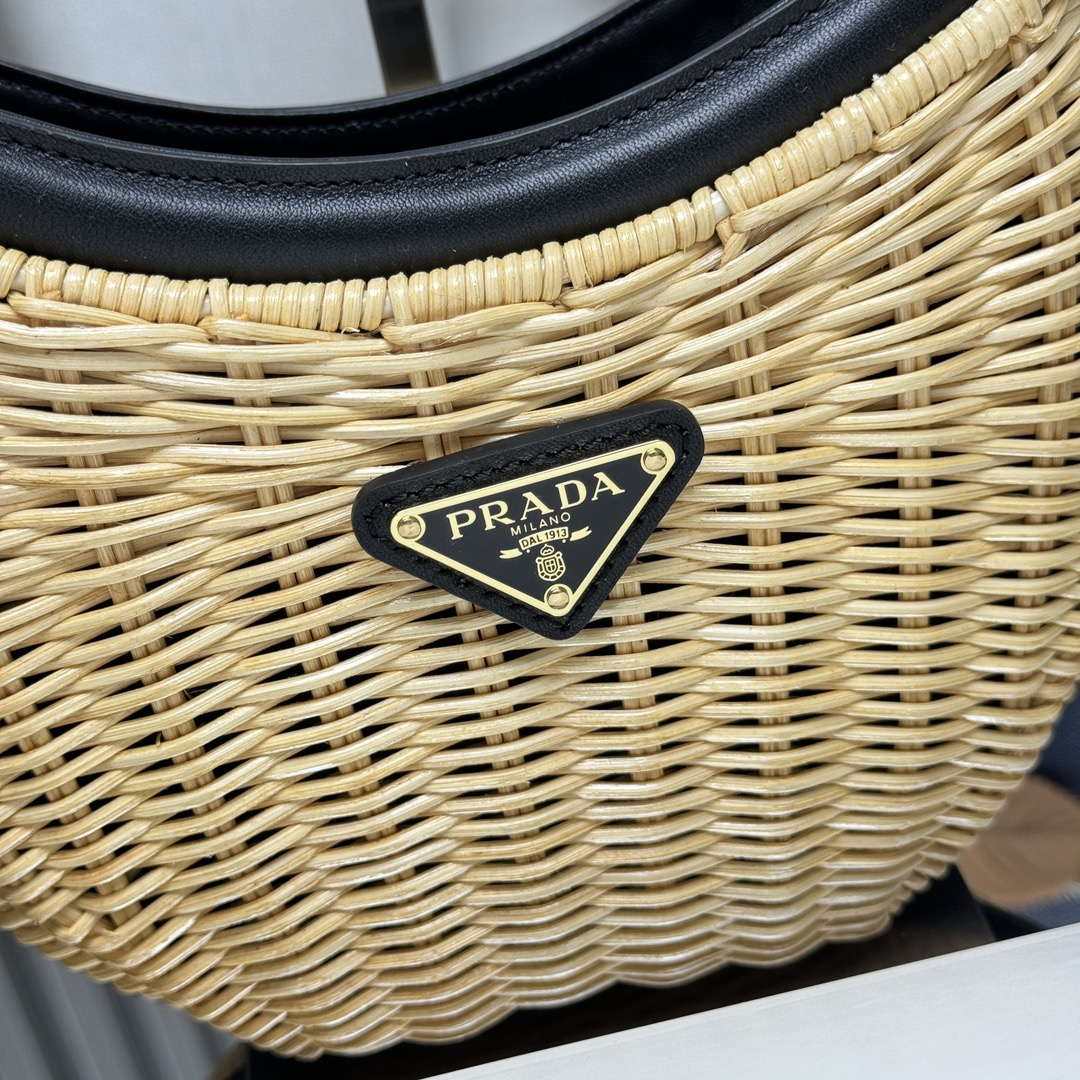 Prada 1BC202 Wicker and leather Prada Arqu¨¦ bag Natural Black