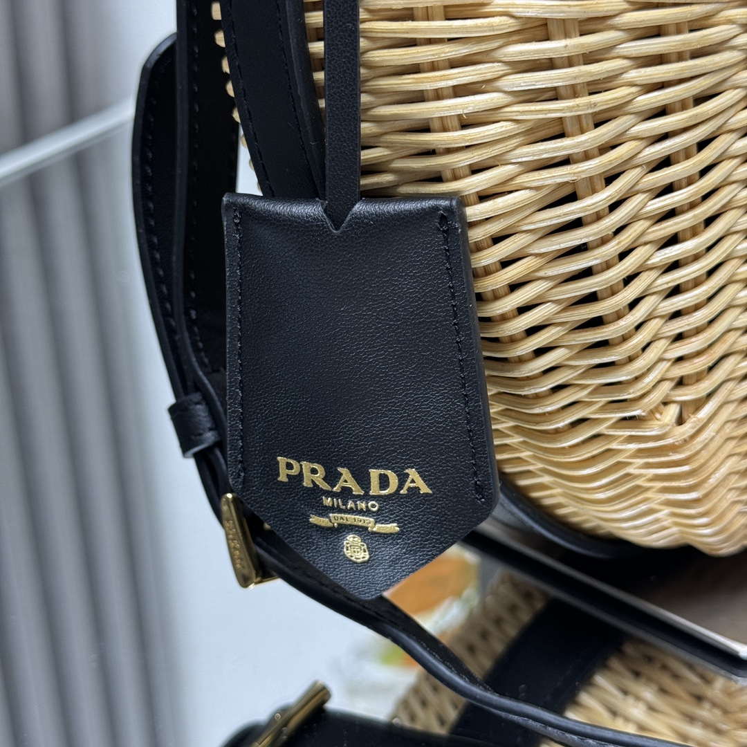 Prada 1BC202 Wicker and leather Prada Arqu¨¦ bag Natural Black