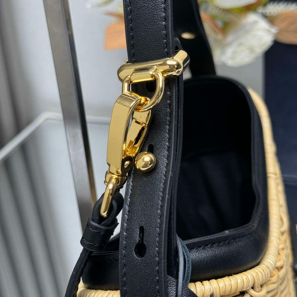 Prada 1BC202 Wicker and leather Prada Arqu¨¦ bag Natural Black
