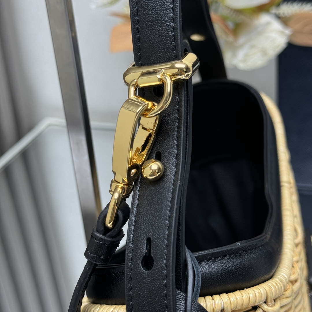 Prada 1BC202 Wicker and leather Prada Arqu¨¦ bag Natural Black