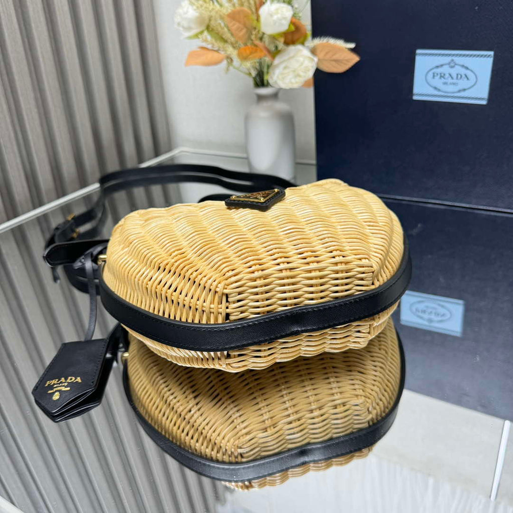 Prada 1BC202 Wicker and leather Prada Arqu¨¦ bag Natural Black