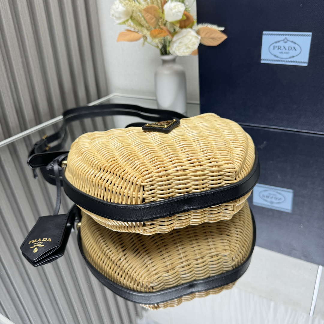 Prada 1BC202 Wicker and leather Prada Arqu¨¦ bag Natural Black