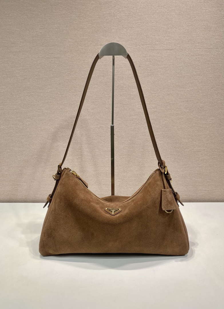 Prada 1BC228 Prada Aim¨¨e Large suede shoulder bag Brown