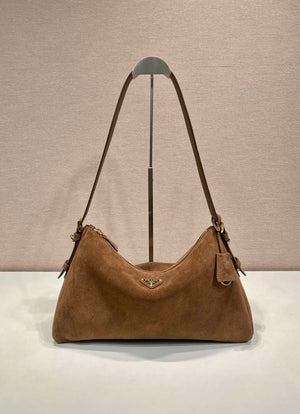 Prada 1BC228 Prada Aim¨¨e Large suede shoulder bag Brown - Default Title - View 1