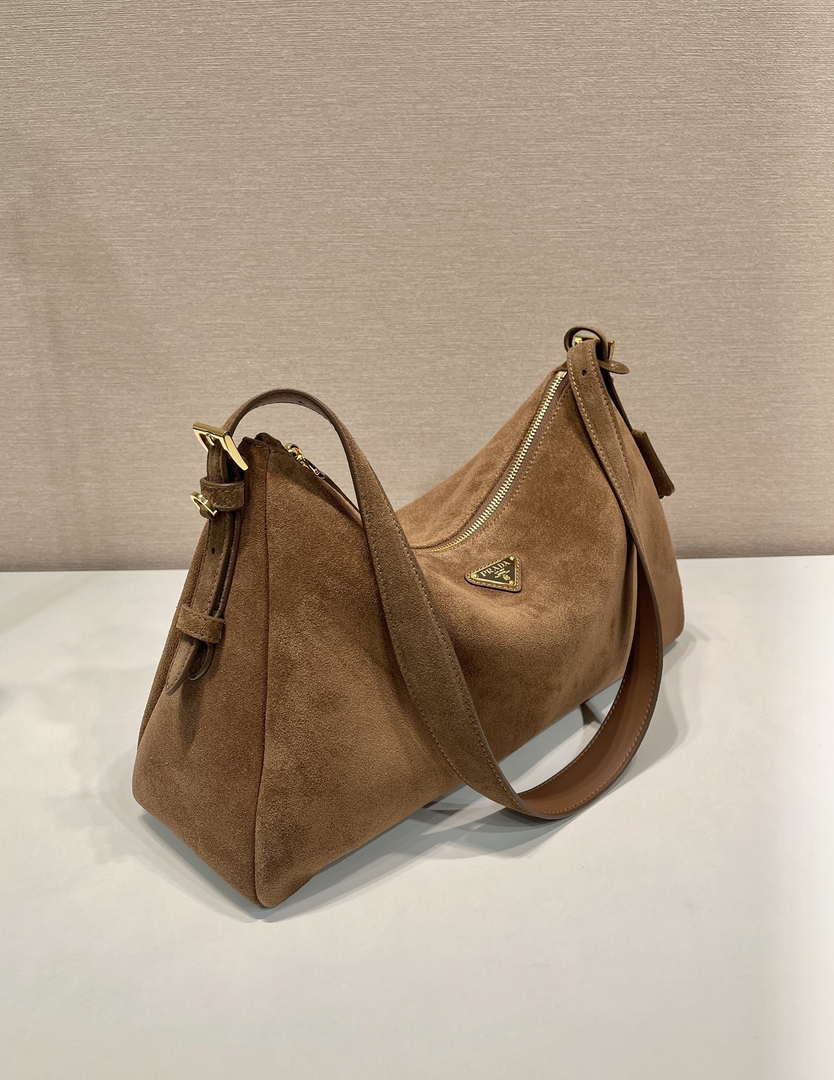 Prada 1BC228 Prada Aim¨¨e Large suede shoulder bag Brown