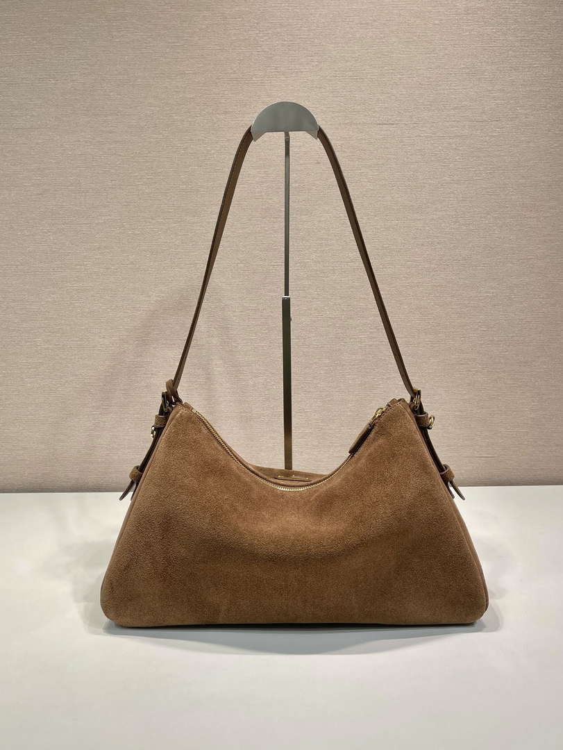 Prada 1BC228 Prada Aim¨¨e Large suede shoulder bag Brown
