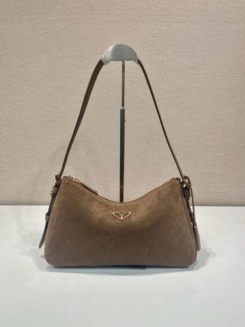 Prada 1BC229 Prada Aim¨¨e Medium Suede leather shoulder bag Brown