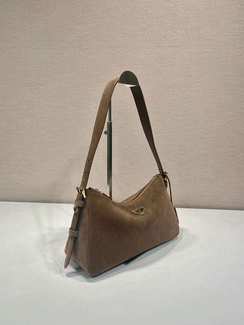 Prada 1BC229 Prada Aim¨¨e Medium Suede leather shoulder bag Brown