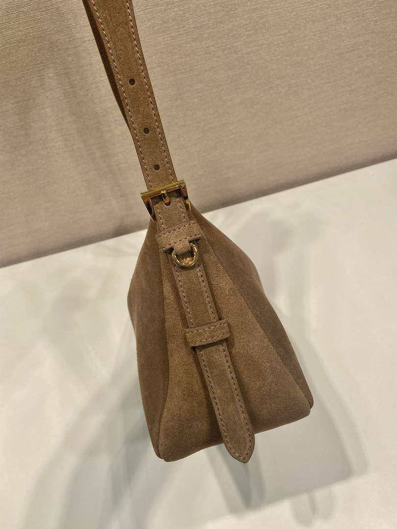 Prada 1BC229 Prada Aim¨¨e Medium Suede leather shoulder bag Brown