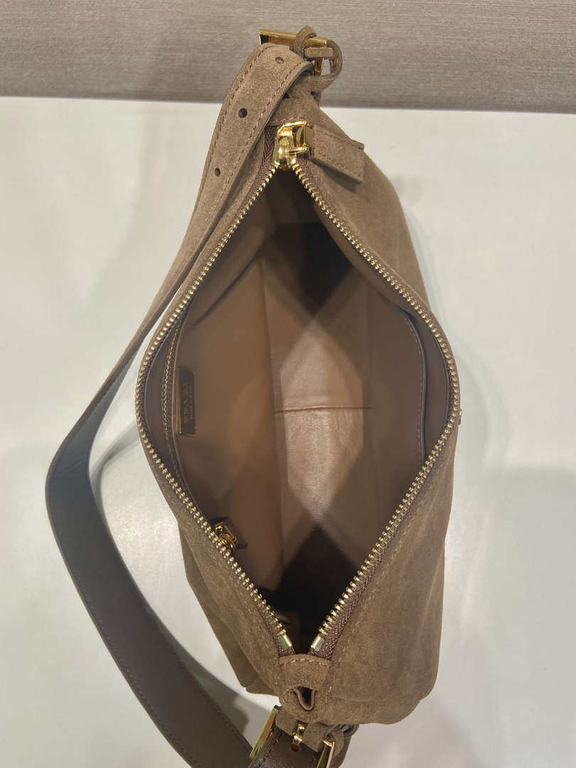 Prada 1BC229 Prada Aim¨¨e Medium Suede leather shoulder bag Brown