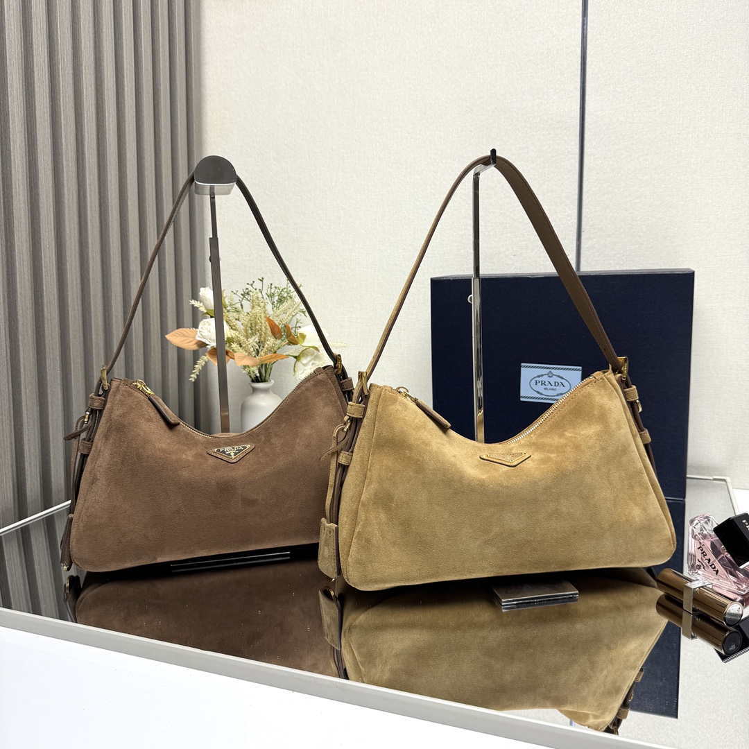 Prada 1BC229 Prada Aim¨¨e Medium Suede leather shoulder bag Camel