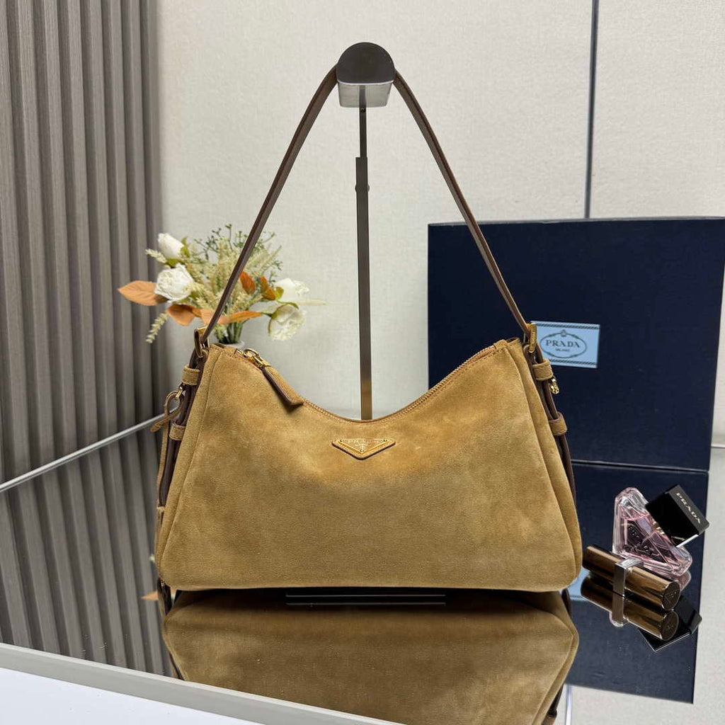 Prada 1BC229 Prada Aim¨¨e Medium Suede leather shoulder bag Camel