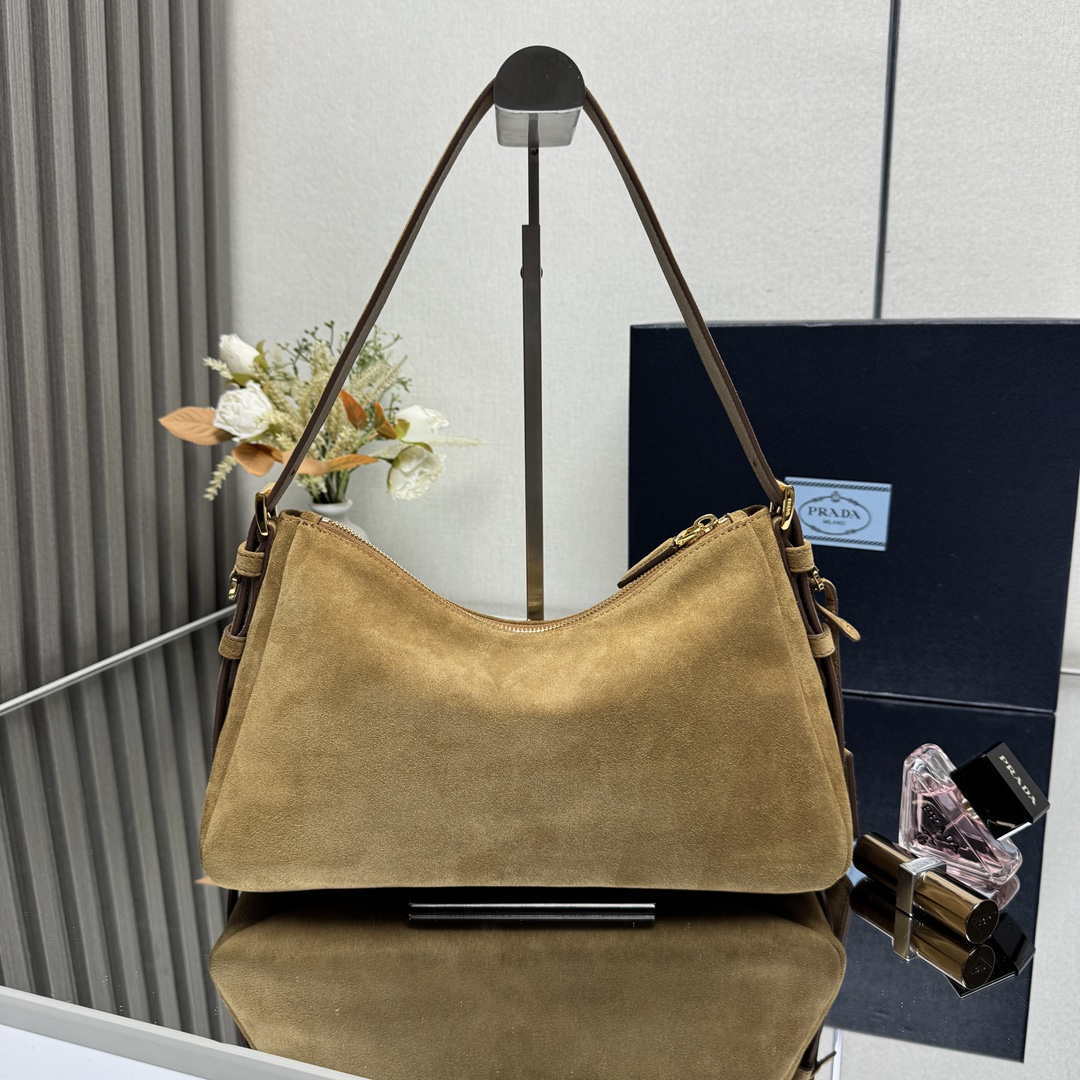 Prada 1BC229 Prada Aim¨¨e Medium Suede leather shoulder bag Camel
