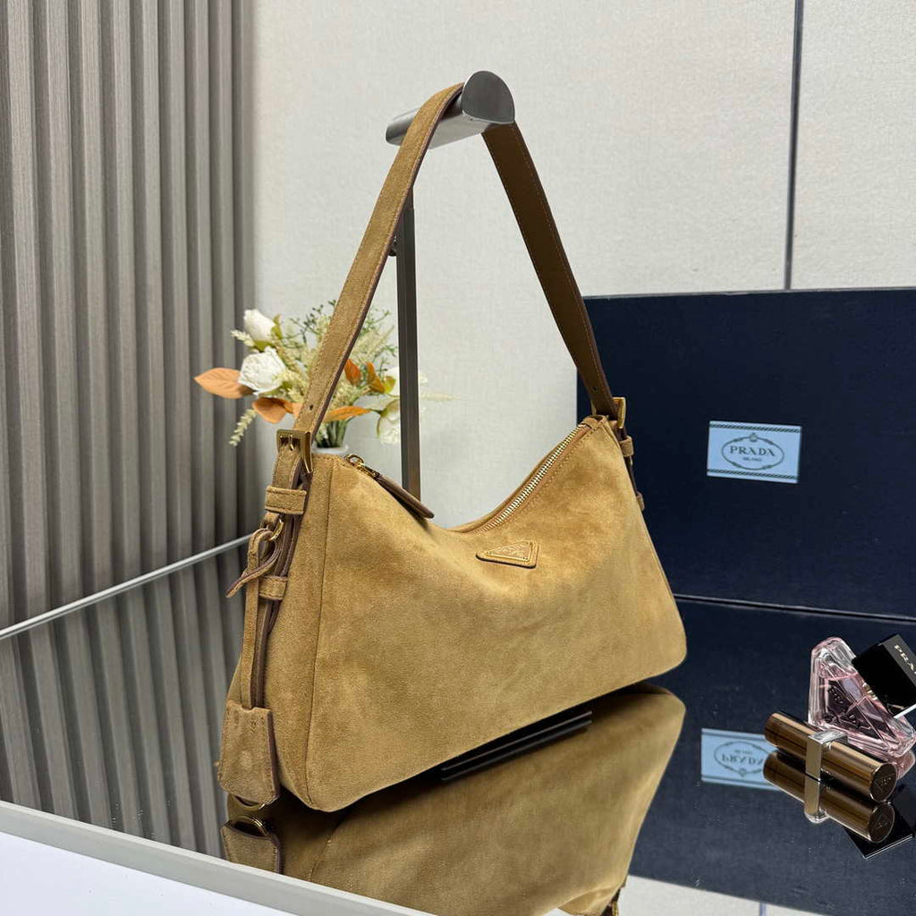 Prada 1BC229 Prada Aim¨¨e Medium Suede leather shoulder bag Camel