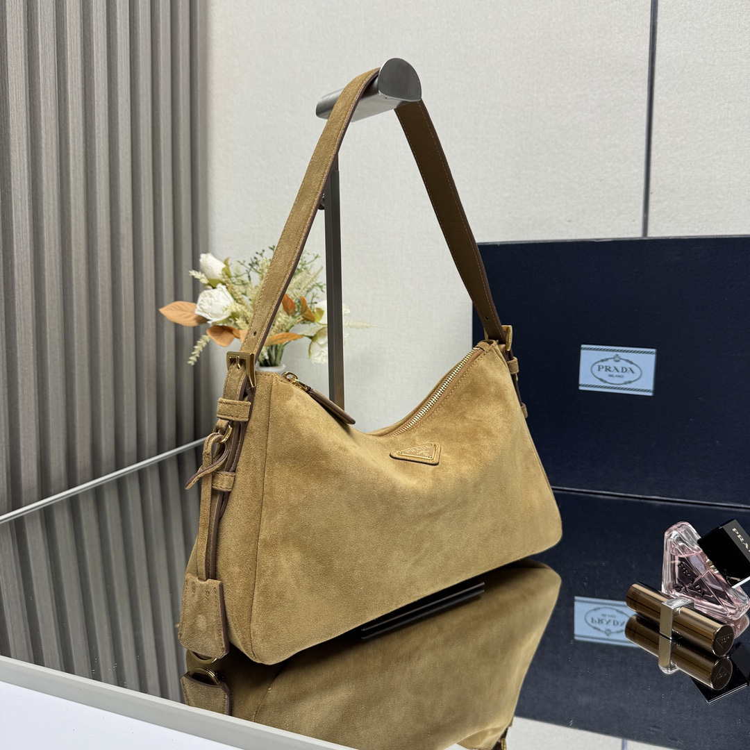 Prada 1BC229 Prada Aim¨¨e Medium Suede leather shoulder bag Camel