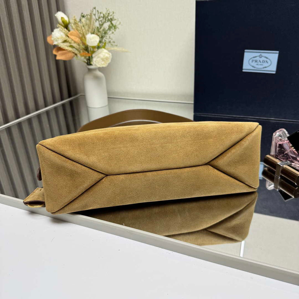 Prada 1BC229 Prada Aim¨¨e Medium Suede leather shoulder bag Camel