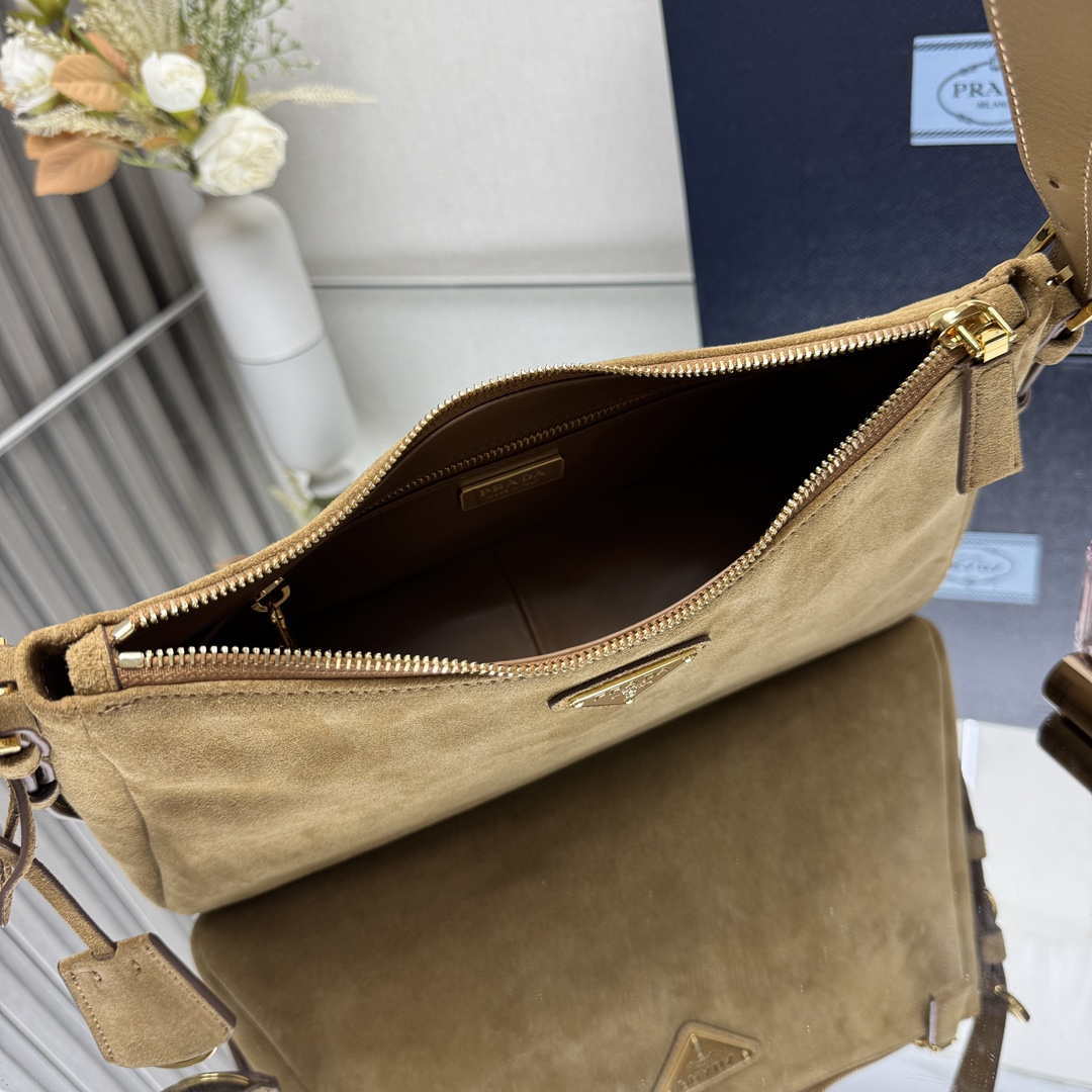 Prada 1BC229 Prada Aim¨¨e Medium Suede leather shoulder bag Camel