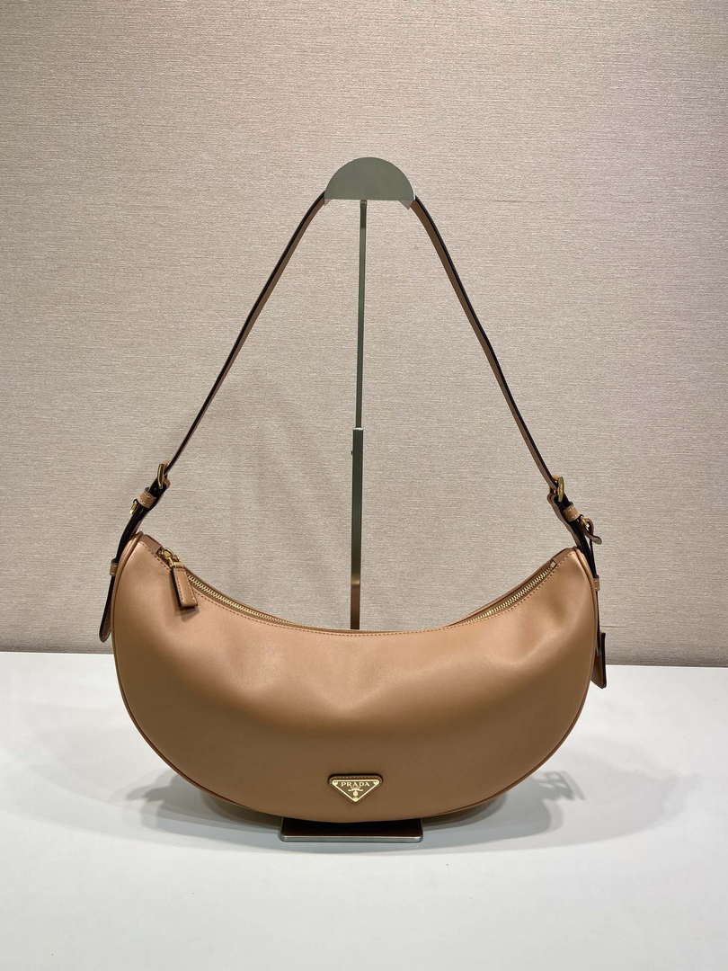 Prada 1BC255 Prada Demi-lune large leather shoulder bag Brown