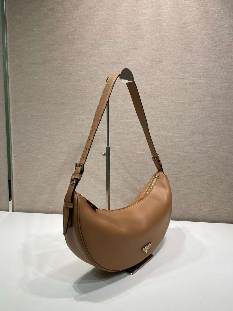 Prada 1BC255 Prada Demi-lune large leather shoulder bag Brown