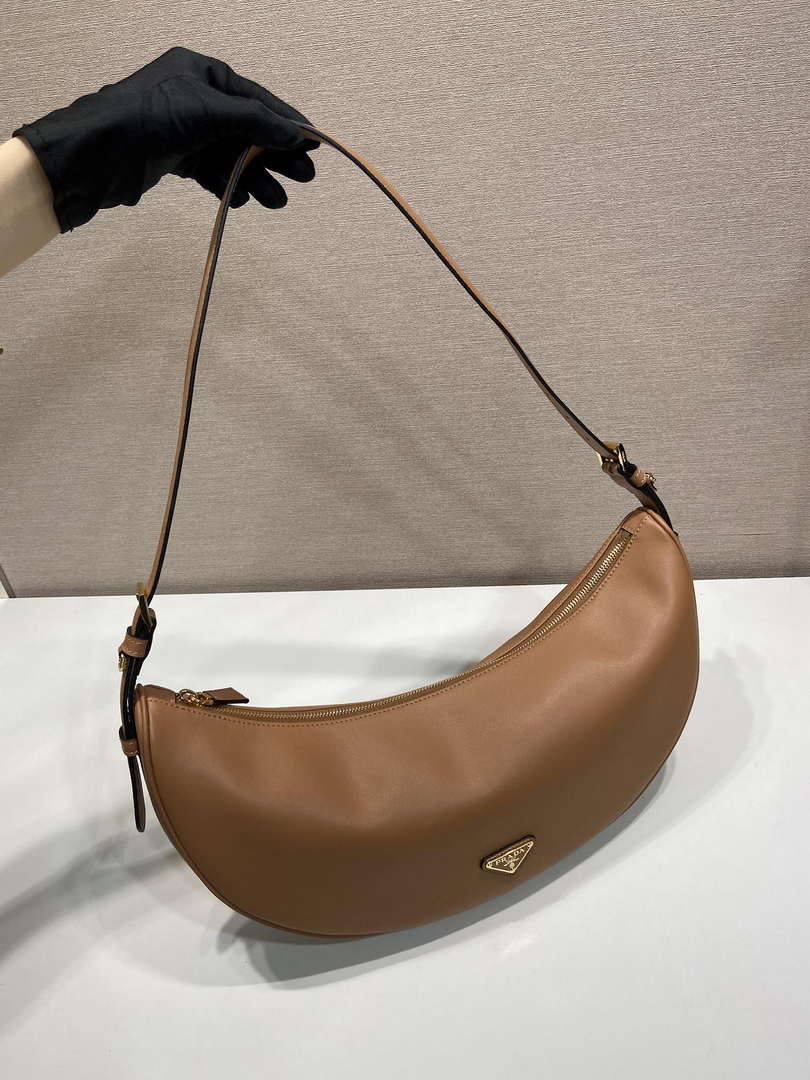 Prada 1BC255 Prada Demi-lune large leather shoulder bag Brown