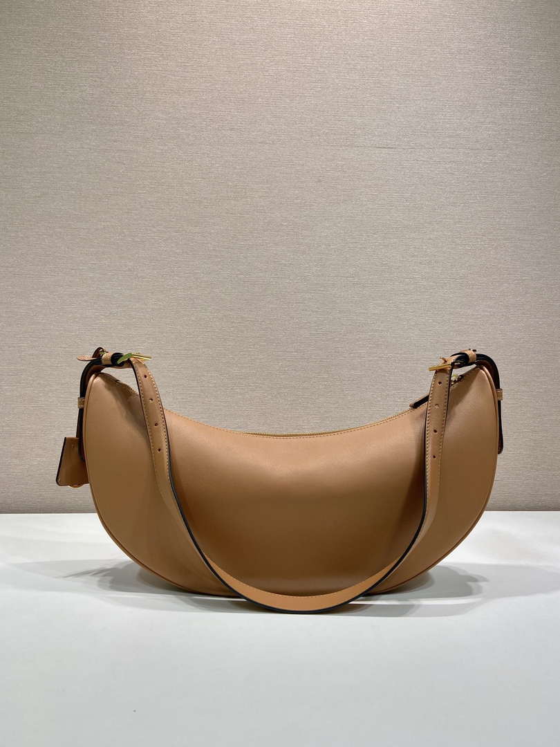 Prada 1BC255 Prada Demi-lune large leather shoulder bag Brown