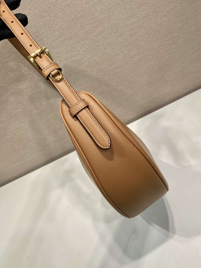 Prada 1BC255 Prada Demi-lune large leather shoulder bag Brown