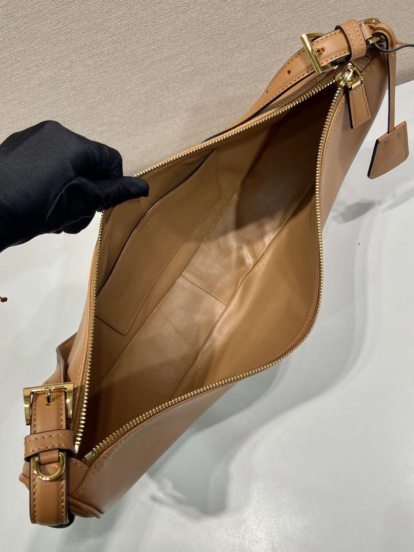 Prada 1BC255 Prada Demi-lune large leather shoulder bag Brown