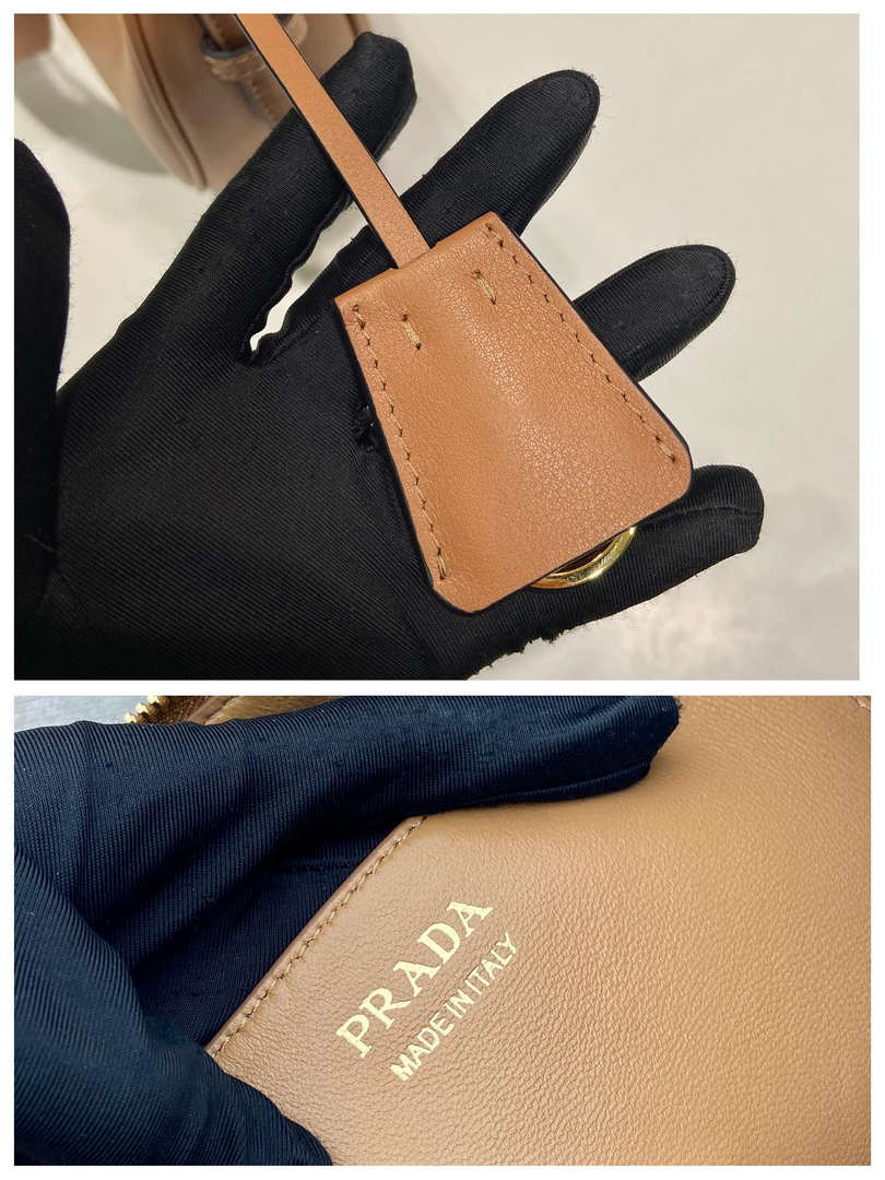 Prada 1BC255 Prada Demi-lune large leather shoulder bag Brown