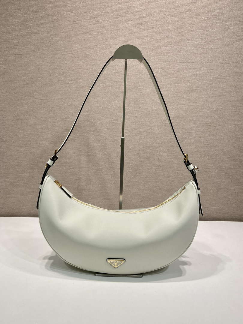Prada 1BC255 Prada Demi-lune large leather shoulder bag White